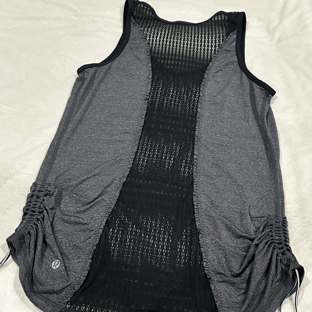 Lululemon Like In The Flow Tank Gray Black Ruched Gathered Top Workout Athletic